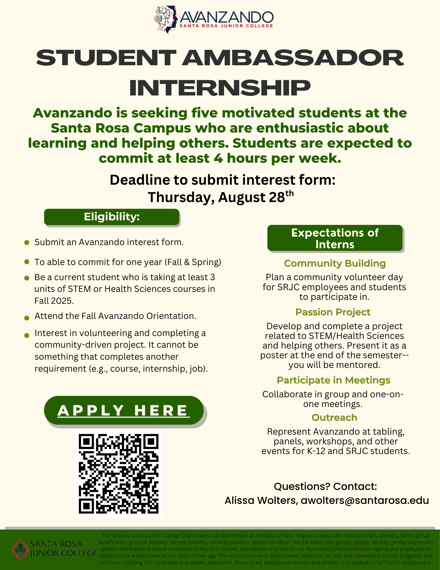 Flyer for Avanzando Ambassador Internship